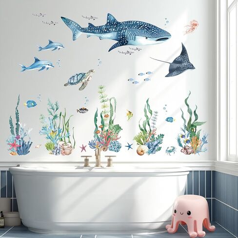 Ocean Animal Wall Decals,Large Sea Creature Wall Stickers,Under The Sea Fish Wall Art Decor for Kids Bathroom, Bedroom, Nursery, Living Room in Kuwait