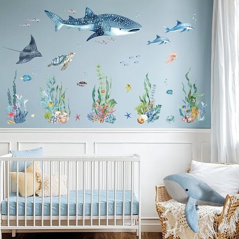 Ocean Animal Wall Decals,Large Sea Creature Wall Stickers,Under The Sea Fish Wall Art Decor for Kids Bathroom, Bedroom, Nursery, Living Room in Kuwait