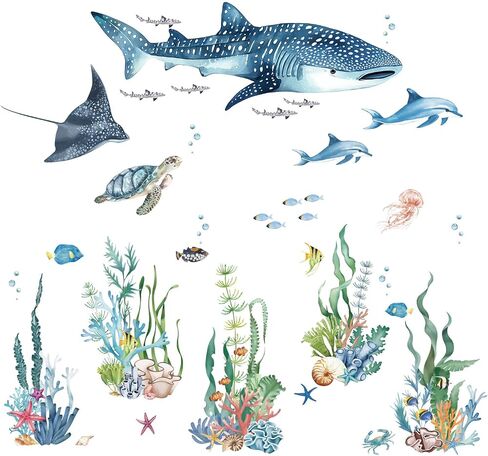 Ocean Animal Wall Decals,Large Sea Creature Wall Stickers,Under The Sea Fish Wall Art Decor for Kids Bathroom, Bedroom, Nursery, Living Room in Kuwait