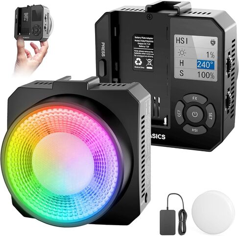 NEEWER Basics 28W Full RGB Pocket LED Video Light, Dimmable COB Studio Continuous Output Lighting for Photography Video Recording Vlog Streaming, 6000lux/0.5m 2500K–10000K CRI98 20 Scenes, HL28C in Kuwait