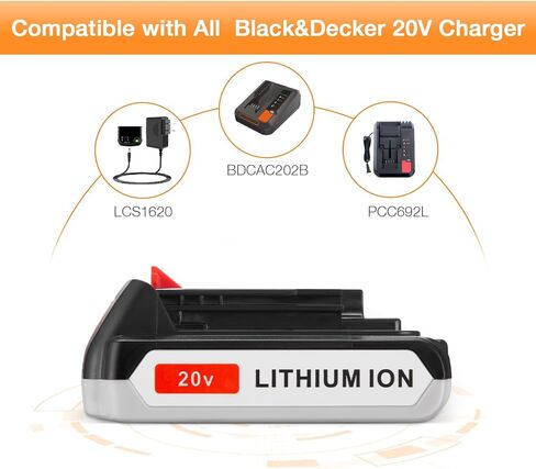 2 Pack 3.0Ah 20V Max Replacement for Black and Decker 20V Lithium Battery, Compatible with Black Decker LB20 LBX20 LST220 LBXR2020-OPE LBXR20B-2 LB2X4020 Cordless Tool Battery in Kuwait