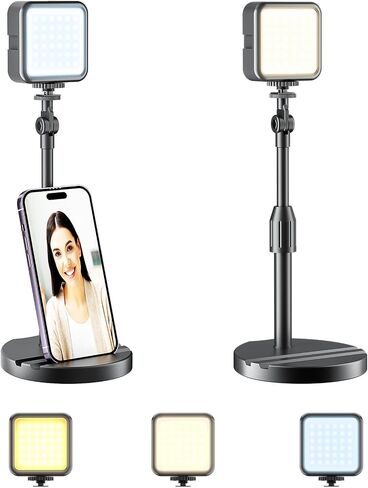 2-Pack Portable Rechargeable LED Video Light, Battery Powered Photography Lighting Kit with Stand & Phone Holder, Dimmable Camera Light for Live Streaming, YouTube, TikTok, Zoom, Video Recording in Kuwait