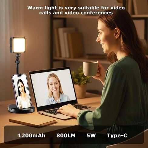 2-Pack Portable Rechargeable LED Video Light, Battery Powered Photography Lighting Kit with Stand & Phone Holder, Dimmable Camera Light for Live Streaming, YouTube, TikTok, Zoom, Video Recording in Kuwait