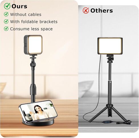 2-Pack Portable Rechargeable LED Video Light, Battery Powered Photography Lighting Kit with Stand & Phone Holder, Dimmable Camera Light for Live Streaming, YouTube, TikTok, Zoom, Video Recording in Kuwait