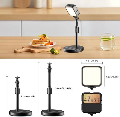 2-Pack Portable Rechargeable LED Video Light, Battery Powered Photography Lighting Kit with Stand & Phone Holder, Dimmable Camera Light for Live Streaming, YouTube, TikTok, Zoom, Video Recording in Kuwait