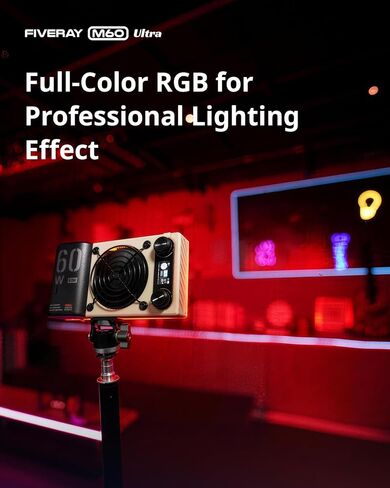 ZHIYUN FIVERAY M60 Ultra 60W RGB Camera Light LED Video Light, APP/2.4G/Panel Control, 2500K-10000K 6490Lux CRI 95 TLCI 97, 430g Portable Photography Lighting for Video Recording TK YouTube in Kuwait