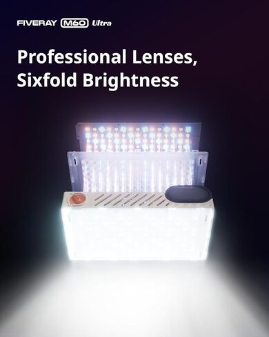 ZHIYUN FIVERAY M60 Ultra 60W RGB Camera Light LED Video Light, APP/2.4G/Panel Control, 2500K-10000K 6490Lux CRI 95 TLCI 97, 430g Portable Photography Lighting for Video Recording TK YouTube in Kuwait