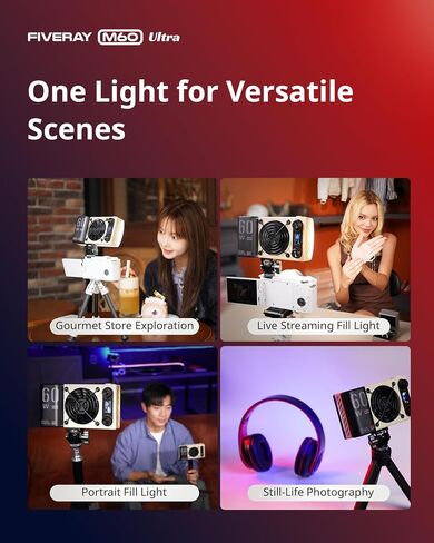 ZHIYUN FIVERAY M60 Ultra 60W RGB Camera Light LED Video Light, APP/2.4G/Panel Control, 2500K-10000K 6490Lux CRI 95 TLCI 97, 430g Portable Photography Lighting for Video Recording TK YouTube in Kuwait