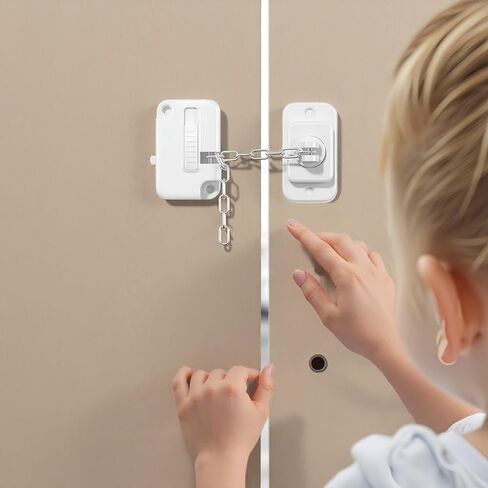 Sliding Door Chain Latch Keep Kids Out, Cabinet Safety Locks for Toddles | Adjustable Chain Lock for Door, Window, Fridge, Drawer, Dishwasher, Toilet in Kuwait