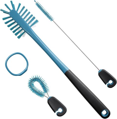 MOSOLAN 3-in-1 Water Bottle Cleaning Brush Set - Long Handle Scrubbing Brush for Tumbler, Straw, Baby Bottles, Drinking Glasses, Smokey Blue in Kuwait