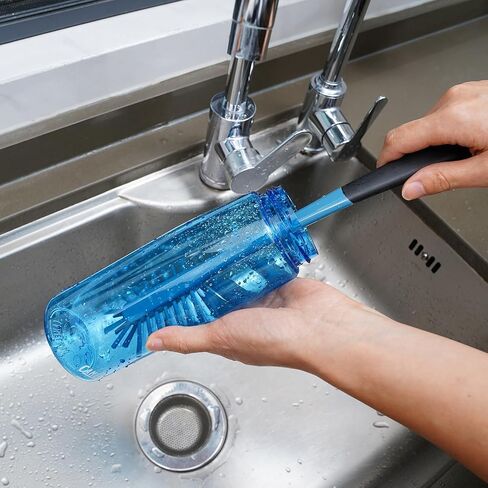 MOSOLAN 3-in-1 Water Bottle Cleaning Brush Set - Long Handle Scrubbing Brush for Tumbler, Straw, Baby Bottles, Drinking Glasses, Smokey Blue in Kuwait