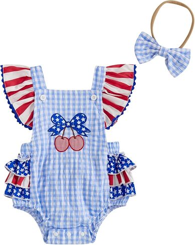 fhutpw Baby Girl Summer Ruffle Duck Romper Infant 3 6 12 Months Onesie | Infant Girls Summer Overalls, Sleeveless Bodysuits, Feel Cool, 0-3 Months, 3-6 Months, 6 Month Outfits, 4th of July in Kuwait