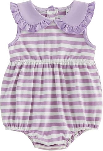 Newborn Baby Girl Summer Clothes Striped Peter Pan Collar Sleeveless Bubble Romper Bodysuit Jumpsuit Infant Outfit in Kuwait