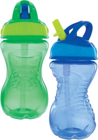 Nuby Flip-It Hard Straw Cups with Vari-Flo Straw - (2 Pack) 10 oz - Spill-Resistant - 12+ Months - Blue/Green in Kuwait