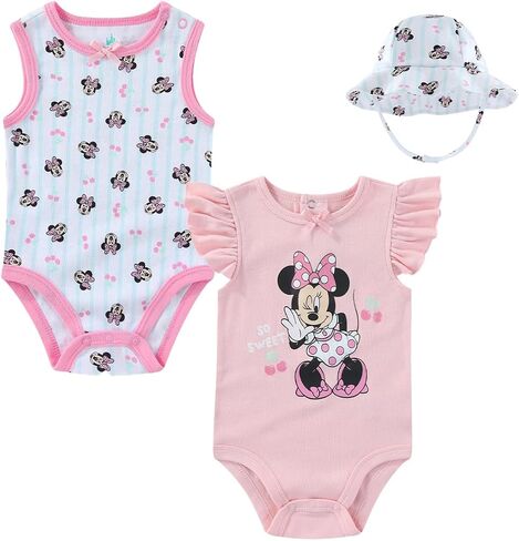 Disney Minnie Mouse Baby Girls 2 Pack Sleeveless Bodysuit with Bucket Hat for Newborn and Infant in Kuwait