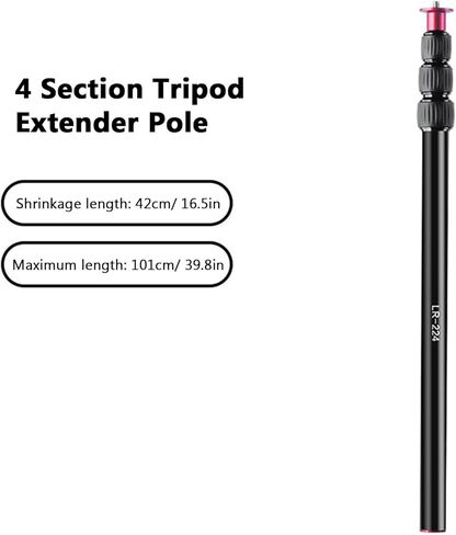 Diyeeni LR-224 Tripod Extender Pole, 4 Section Aluminum Telescopic Center Column Extension Rod with 1/4 Inch Screw for DSLR Camera, Phone Holder, Light, Mic and Equipment Riser in Kuwait