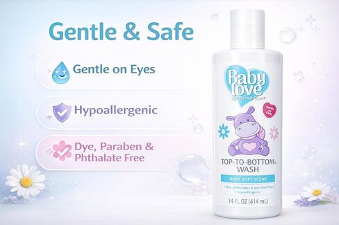 Baby Love Tear-Free Body Wash - Top to Bottom wash, Hypoallergenic, Sensitive Skin, Paraben Free, Baby Shampoo & Body Wash - 14 FL OZ (414 ml) in Kuwait
