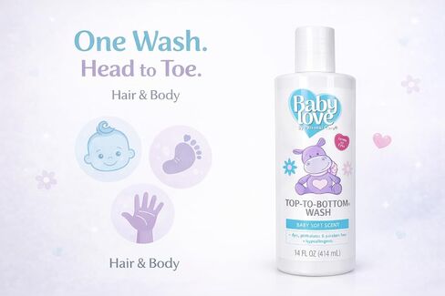 Baby Love Tear-Free Body Wash - Top to Bottom wash, Hypoallergenic, Sensitive Skin, Paraben Free, Baby Shampoo & Body Wash - 14 FL OZ (414 ml) in Kuwait