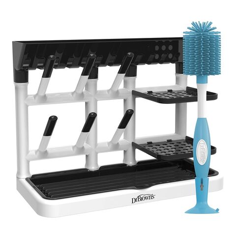 Dr. Brown's Baby Bottle Drying Tower, Stand-Up Drying Rack with Soft Touch No Scratch Baby Bottle Cleaning Brush, Blue in Kuwait