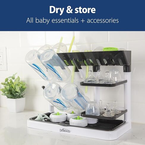 Dr. Brown's Baby Bottle Drying Tower, Stand-Up Drying Rack with Soft Touch No Scratch Baby Bottle Cleaning Brush, Blue in Kuwait