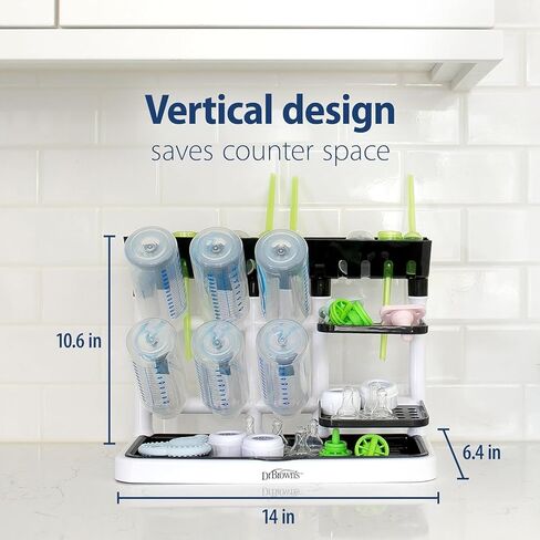 Dr. Brown's Baby Bottle Drying Tower, Stand-Up Drying Rack with Soft Touch No Scratch Baby Bottle Cleaning Brush, Blue in Kuwait