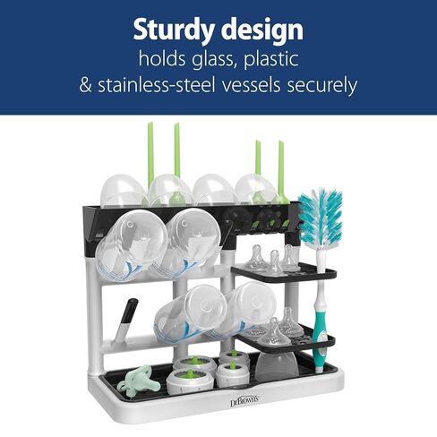 Dr. Brown's Baby Bottle Drying Tower, Stand-Up Drying Rack with Soft Touch No Scratch Baby Bottle Cleaning Brush, Blue in Kuwait