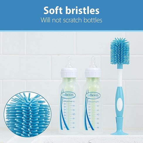 Dr. Brown's Baby Bottle Drying Tower, Stand-Up Drying Rack with Soft Touch No Scratch Baby Bottle Cleaning Brush, Blue in Kuwait