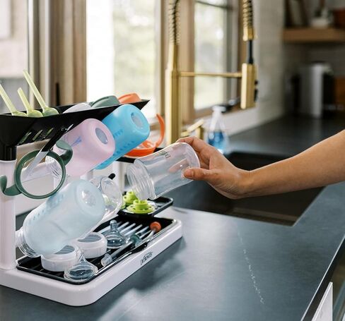 Dr. Brown's Baby Bottle Drying Tower, Stand-Up Drying Rack with Soft Touch No Scratch Baby Bottle Cleaning Brush, Blue in Kuwait