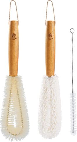 YMZ C&A Bottle Brush Cleaner Set-Teak Wood Handle for Glass Cups, Coffee Cups, Mugs, and Sport Bottles in Kuwait