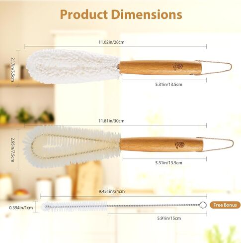 YMZ C&A Bottle Brush Cleaner Set-Teak Wood Handle for Glass Cups, Coffee Cups, Mugs, and Sport Bottles in Kuwait