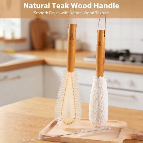 YMZ C&A Bottle Brush Cleaner Set-Teak Wood Handle for Glass Cups, Coffee Cups, Mugs, and Sport Bottles in Kuwait