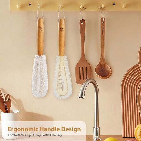 YMZ C&A Bottle Brush Cleaner Set-Teak Wood Handle for Glass Cups, Coffee Cups, Mugs, and Sport Bottles in Kuwait