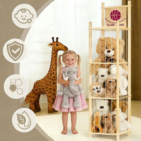 Stuffed Animal Storage Zoo Organizer,Wooden Toy Plushies Storage,Space Save Zoo Toy Organizer,Large Capacity Stuffed Animal Holder for Playrooms & Bedrooms,15.8" Wide, Natural in Kuwait