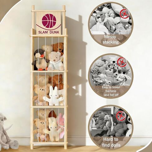 Stuffed Animal Storage Zoo Organizer,Wooden Toy Plushies Storage,Space Save Zoo Toy Organizer,Large Capacity Stuffed Animal Holder for Playrooms & Bedrooms,15.8" Wide, Natural in Kuwait