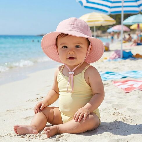 Nydotd 2 Pack Baby Sun Hat Muslin Toddler Bucket Hat UPF 50+ Sun Protection Wide Brim Cap Kids Girls Summer Beach Hats in Kuwait