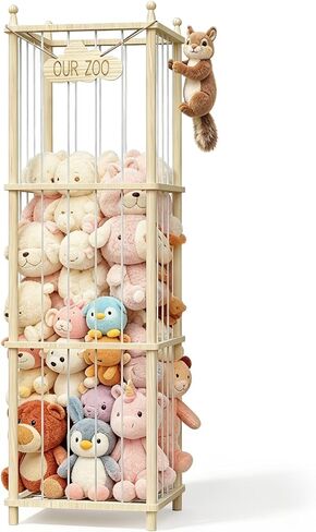 Stuffed Animal Storage Zoo - 54 Inch Large Wooden Toy Organizer, Anti-Tip Design Plushie Storage Rack for Nursery & Playroom, Easy Assembly in Kuwait