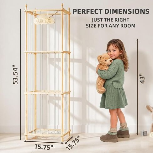 Stuffed Animal Storage Zoo - 54 Inch Large Wooden Toy Organizer, Anti-Tip Design Plushie Storage Rack for Nursery & Playroom, Easy Assembly in Kuwait