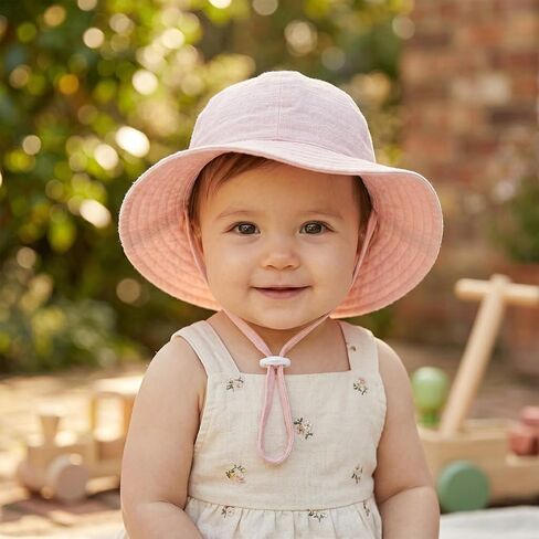Nydotd 2 Pack Baby Sun Hat Muslin Toddler Bucket Hat UPF 50+ Sun Protection Wide Brim Cap Kids Girls Summer Beach Hats in Kuwait