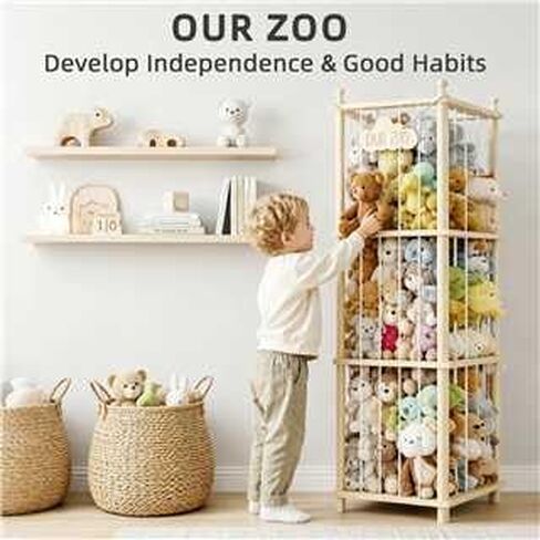 Stuffed Animal Storage Zoo - 54 Inch Large Wooden Toy Organizer, Anti-Tip Design Plushie Storage Rack for Nursery & Playroom, Easy Assembly in Kuwait