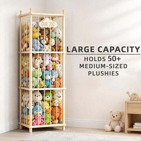 Stuffed Animal Storage Zoo - 54 Inch Large Wooden Toy Organizer, Anti-Tip Design Plushie Storage Rack for Nursery & Playroom, Easy Assembly in Kuwait