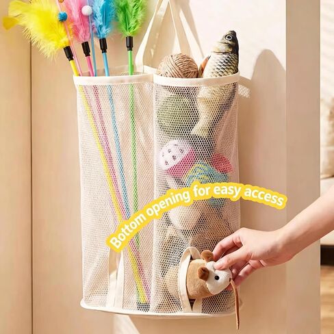 2 Pack Cat Wand Toy Organizer Storage Holder Bag, 15.16" Height Not Suitable for Small toys (w/ a Hole in the Bottom), Kitten Stick Toy Mesh for Cat Feather Toys Wall Hanging with Adhesive Hooks in Kuwait