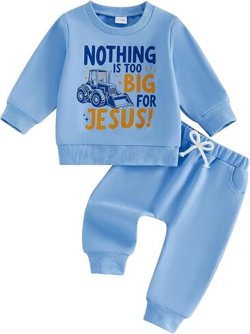 Toddler Baby Boy Fall Winter Outfits Tractor Sweatshirt Pants Set | Long Sleeve Crewneck Excavator Letter Print Pullover Tops Solid Color Jogger Pant 2pcs Outfit Boys Cute Autumn Clothes in Kuwait