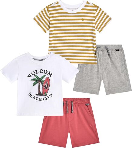 Volcom Baby Boys Shorts Set - 4 Piece Soft Cotton Blend Graphic Short Sleeve T Shirts and Boys Shorts for Infant and Toddler in Kuwait