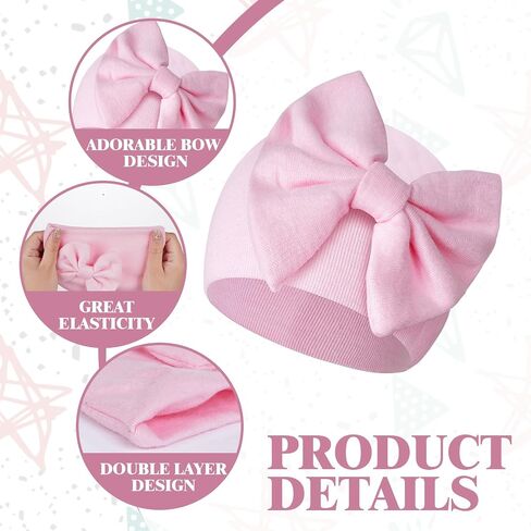 4Pack Newborn Baby Hats and Mittens Set Cotton Bow Infant Caps Gloves Warm Knit No Scratch Mitten Beanie Set for Baby Girls Boys in Kuwait