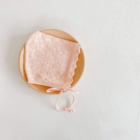 Baby Girls Hats Cotton Solid Color Baby Hats & Caps for 0-24 Months Newborn Baby Knitted Hat with Ruffle Flower Pink, Pink, 20*20*1cm in Kuwait