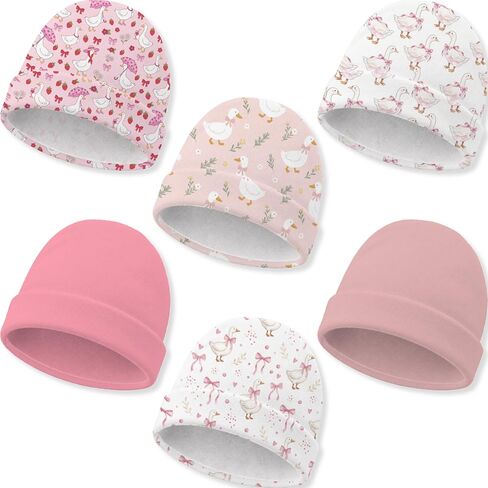 6 Pack Baby Beanie Hats for Newborns Goose Toddler Beanies Baby Girl Hat Pink Cotton Soft Warm Cap Newborn Hospital Hat for Infant Girls 0-6 Months in Saudi Arabia