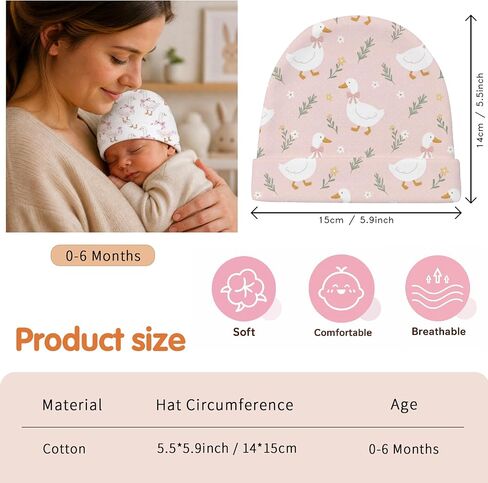 6 Pack Baby Beanie Hats for Newborns Goose Toddler Beanies Baby Girl Hat Pink Cotton Soft Warm Cap Newborn Hospital Hat for Infant Girls 0-6 Months in Saudi Arabia