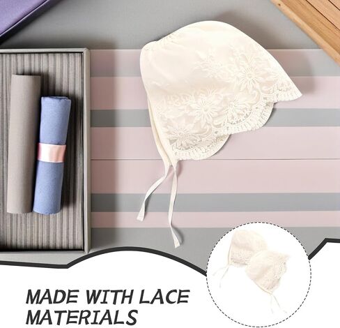 Eyelet Lace Christening Bonnet Silk Hair Bonnet Baby 2pcs Baby Lace Hat for Newborn Summer Hat Beige Thin Section Girl Colonial Hat in Kuwait