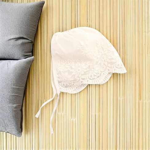 Eyelet Lace Christening Bonnet Silk Hair Bonnet Baby 2pcs Baby Lace Hat for Newborn Summer Hat Beige Thin Section Girl Colonial Hat in Kuwait