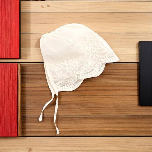 Eyelet Lace Christening Bonnet Silk Hair Bonnet Baby 2pcs Baby Lace Hat for Newborn Summer Hat Beige Thin Section Girl Colonial Hat in Kuwait
